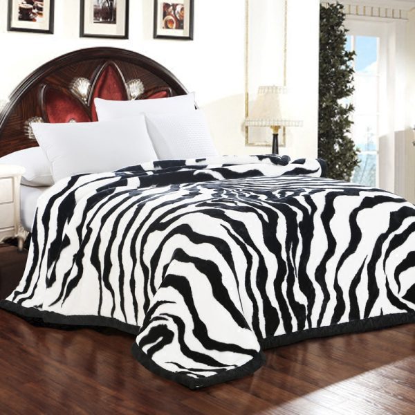 Luxury Quality Thick Raschel Mink Blanket Zebra Skin Pattern Printed Sofa Throw Twin Queen Size Super