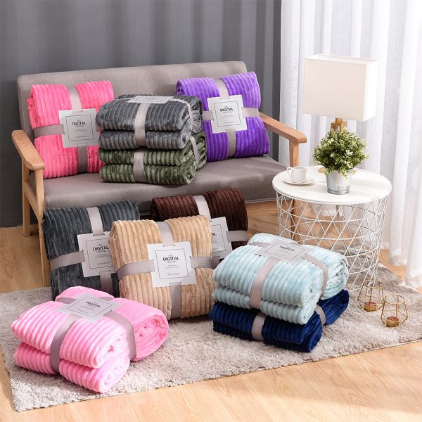 Super Soft Quilted Flannel Blankets For Beds Solid Striped Mink Throw Sofa Cover Bedspread Winter Warm 1