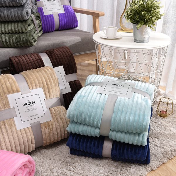 Super Soft Quilted Flannel Blankets For Beds Solid Striped Mink Throw Sofa Cover Bedspread Winter Warm 2