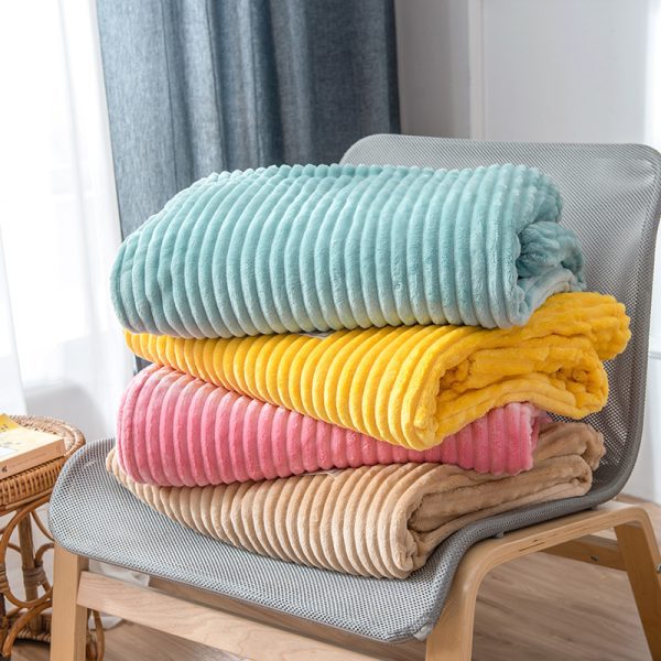 Super Soft Quilted Flannel Blankets For Beds Solid Striped Mink Throw Sofa Cover Bedspread Winter Warm