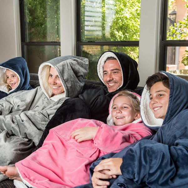 Ultra Plush Blanket Hoodie Soft Warm Indoors Outdoors Flannel Blanket With Sleeve Grey Pink Wine Blue