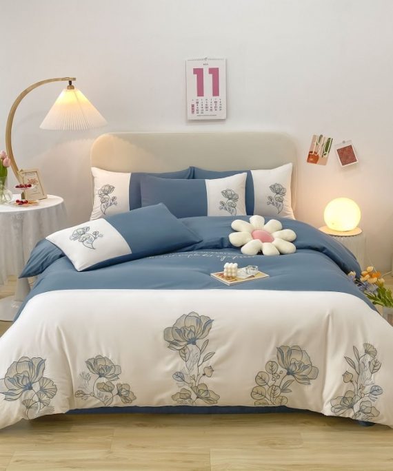 100 Cotton Patchwork Duvet Cover Premium Soft 4Pcs Bedding set Elegant Flowered Embroidery Comforter Cover Bed