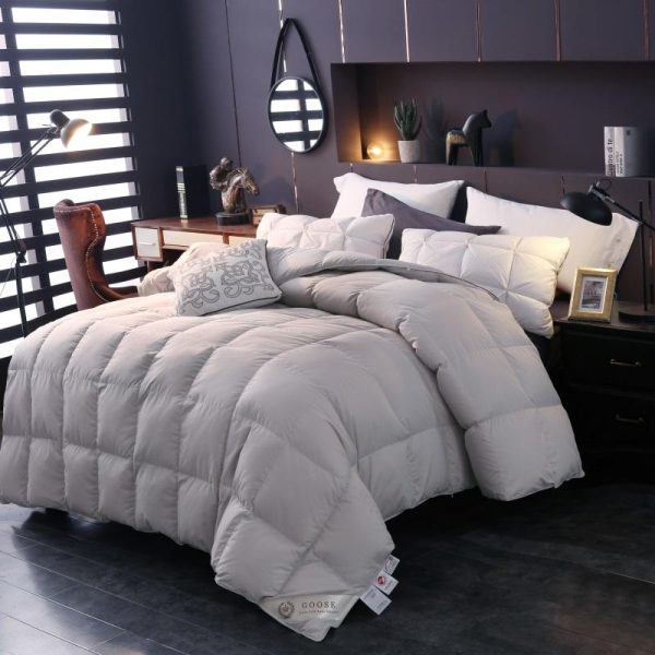 100 Goose Down Comforter White Gray Queen King size Bed set Quilt Duvet cover filler set 1