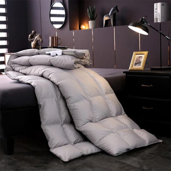 100 Goose Down Comforter White Gray Queen King size Bed set Quilt Duvet cover filler set 2