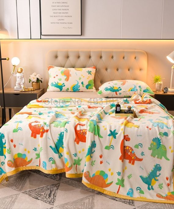 Cartoon Dinosaur Throw Blanket Kids Boy Ancient Animal Flannel Fleece Blanket for Couch Sofa Bedroom Living