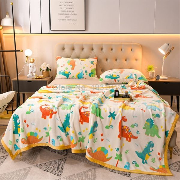 Cartoon Dinosaur Throw Blanket Kids Boy Ancient Animal Flannel Fleece Blanket for Couch Sofa Bedroom Living