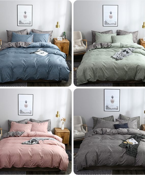 Euro America Plain King Queen Size Bedding Set Twin Full AB Double sided Design Bedding Sets