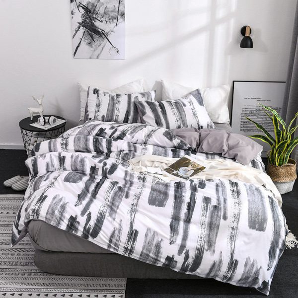 Simple Black White Print King Size Bedding Set Queen Plain Chinese Ink Twin Duvet Cover Set 1