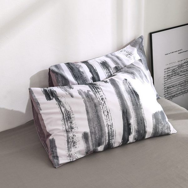 Simple Black White Print King Size Bedding Set Queen Plain Chinese Ink Twin Duvet Cover Set 2