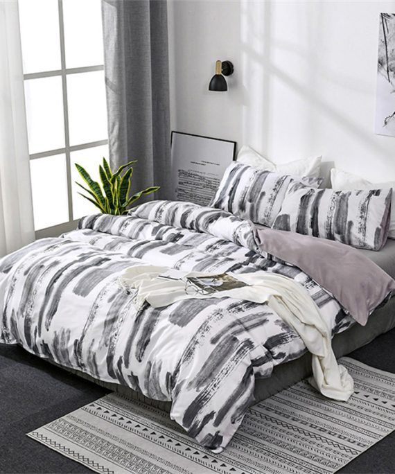 Simple Black White Print King Size Bedding Set Queen Plain Chinese Ink Twin Duvet Cover Set