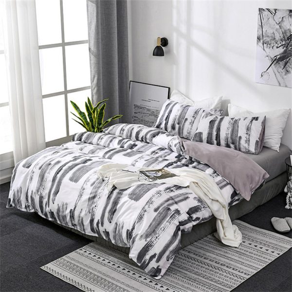 Simple Black White Print King Size Bedding Set Queen Plain Chinese Ink Twin Duvet Cover Set